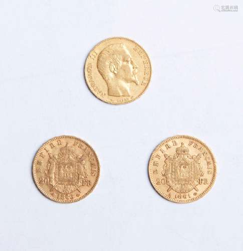 26- 3 pièces de 20 francs or Napoléon III - 19,3g