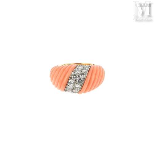 BAGUE CORAIL ET DIAMANTS