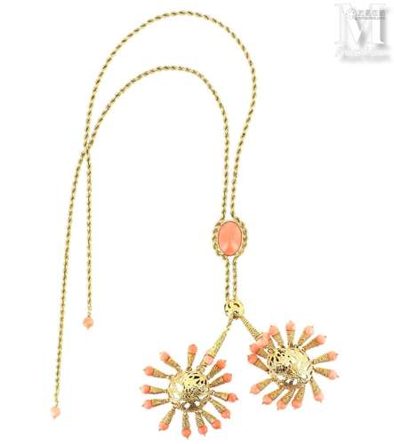 Collier pompons corail