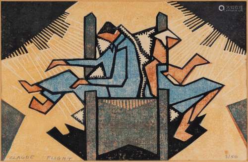 Claude Flight, British 1881-1955- Getting Up; linocut in col...