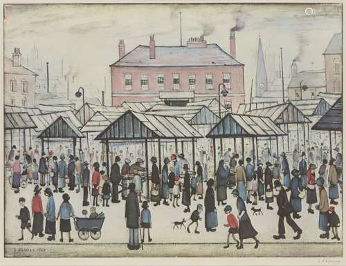 Laurence Stephen Lowry RBA RA, British 1887-1976- Market sce...