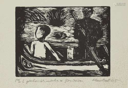 Erich Heckel, German 1883-1970- Im boot, 1965;  woodcut on w...