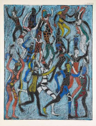 Bruce Onobrakpeya, Nigerian b.1932-Dance in The Bush I, 1998...