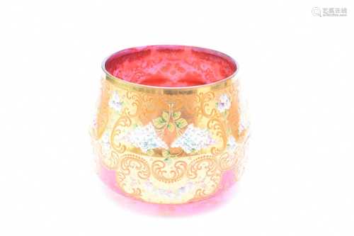 Venetian ruby glass bowl applied with flowers