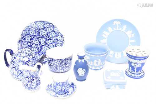 A group of Wedgwood jasperware and a Royal Doulton 'Prun...