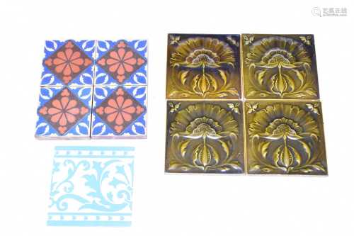 A collection of 19th-century tiles including Maw & Co, M...