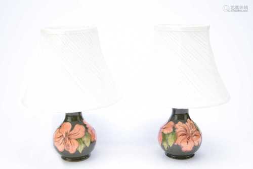 A pair of Moorcroft 'Green Hibiscus' table lamps