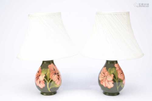 Pair of Moorcroft 'Green Hibiscus' table lamps