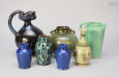 A collection of assorted Continental and British art pottery
