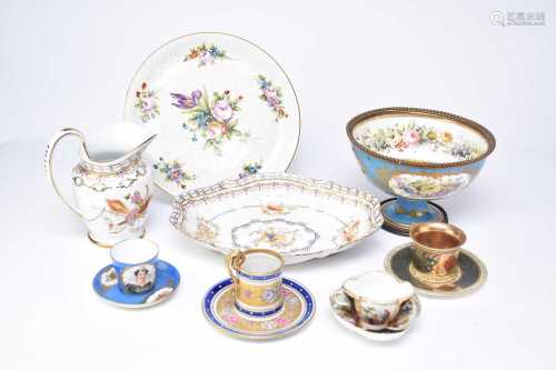 Group of Continental porcelain including a Sevres bowl