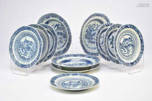 A part set of Chinese blue and white plates and dishes