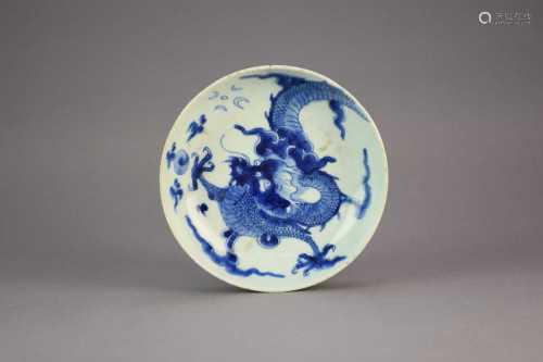 A Chinese blue and white saucer dish, Qing Dynasty