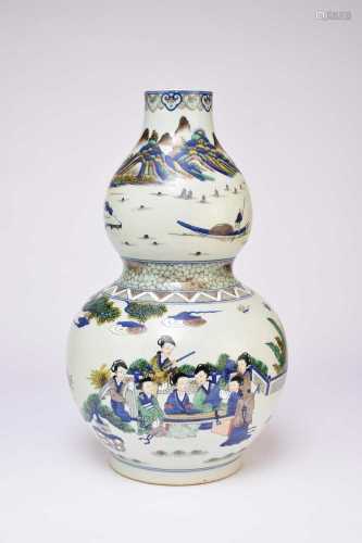 A large Chinese Wucai gourd vase, 20th century