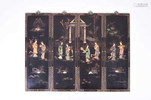 A set of four Chinese inlaid lacquer panels