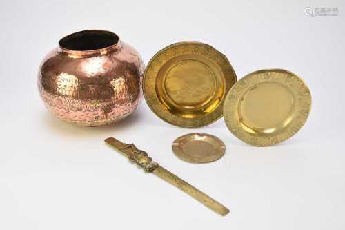 A collection of Asian brass and copper wares