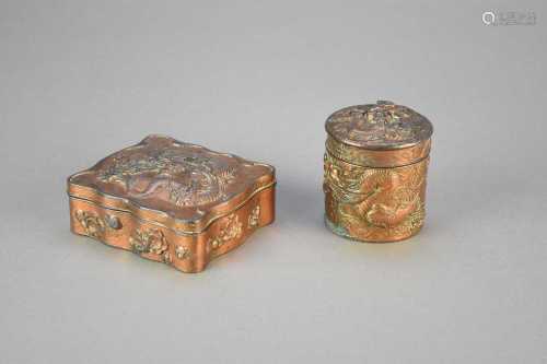 Two Japanese tinned copper boxes, Taisho period