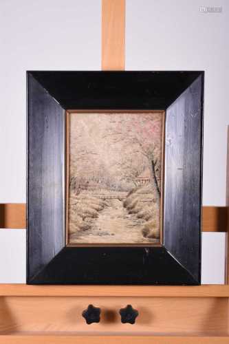 A Japanese silkwork landscape, Meiji/Taisho era