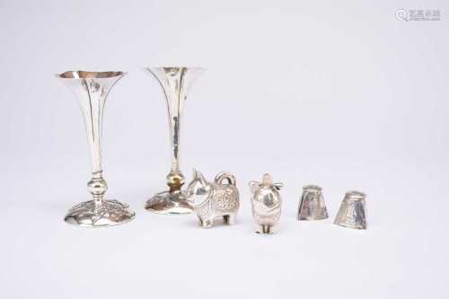 A pair of Japanese Konoike silver vases and two pairs of cru...
