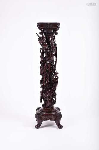 A large and impressive Japanese carved hardwood column, Meij...