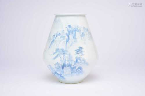 A large Korean blue and white porcelain vase by Song Lee Jon...