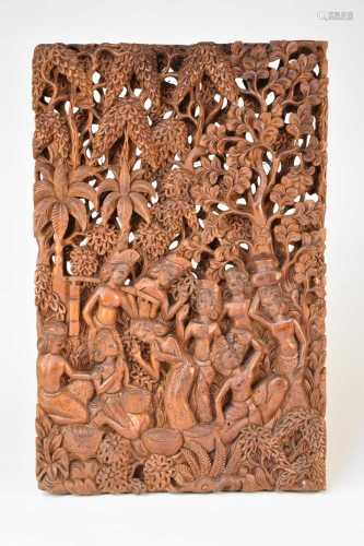 A Balinese carved teak altar panel