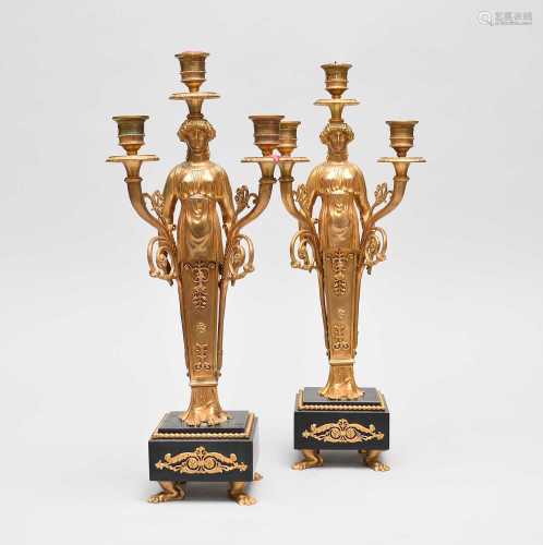 A pair of good reproduction, Regency style, bronze figural c...