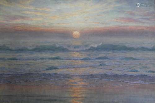 BYRON COOPER (1850-1933) SETTING SUN, PENTREATH BEACH, CORNW...