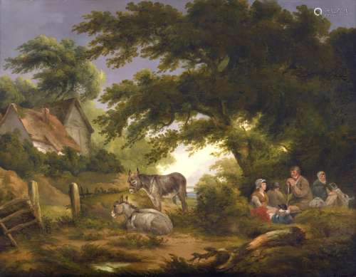 CIRCLE OF GEORGE MORLAND (1763-1804) A RUSTIC FAMILY RESTING...