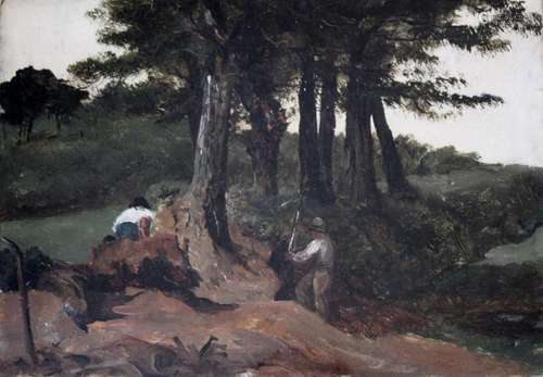 FREDERICK RICHARD LEE, RA (1798-1879) EARTHWORKERS Oil on pa...