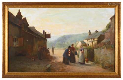 JOHN WHITE (1851-1933) GOSSIP OUTSIDE AN INN Signed and date...