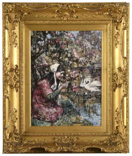 EDWARD ATKINSON HORNEL (1864-1933) AT THE SWAN LAKE Signed a...