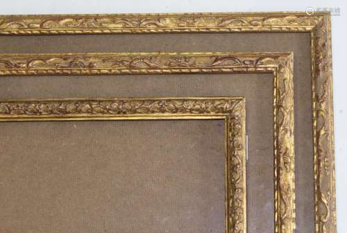 A PAIR OF GILDED WATERCOLOUR FRAMES with stylised leaf scrol...