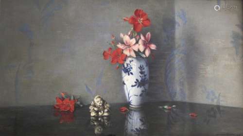 •LAURENCE BIDDLE (1888-1968) GERANIUMS WITH A NETSUKE Signed...