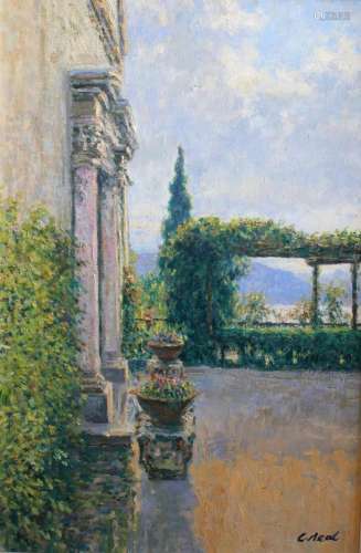 •CHARLES NEAL (b.1951) VIEW TO LAGO COMO FROM COURTYARD, LAT...
