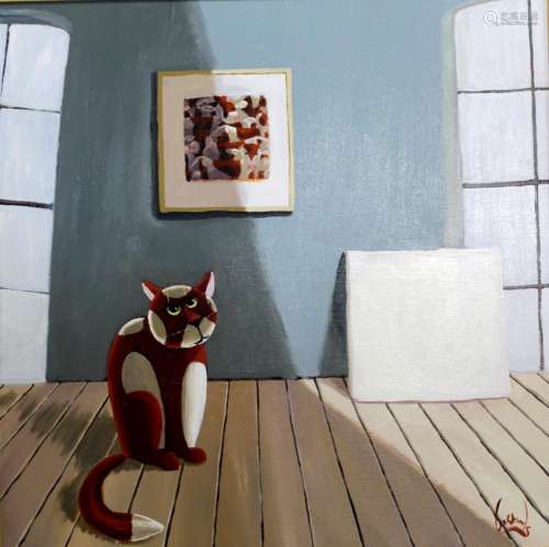 •LEE WOODS (b.1964) CAT Signed, acrylic on board 75 x 75.5cm...