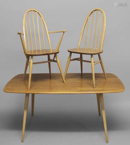 ERCOL DINING TABLE & CHAIRS a light elm and beech dining...