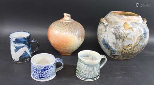 STUDIO POTTERY a mixed lot including a Matthew Blakely wood ...