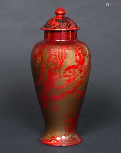 BERNARD MOORE LIDDED LUSTRE VASE a large red lustre vase of ...