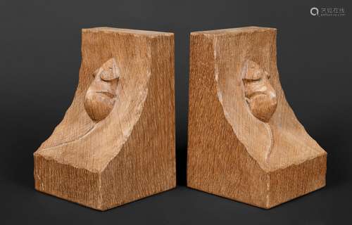 ROBERT THOMPSON OF KILBURN - MOUSEMAN BOOKENDS a pair of oak...