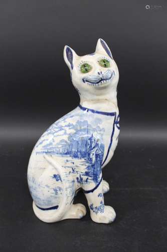 GALLE STYLE POTTERY CAT - DELFT a delft pottery cat in the G...