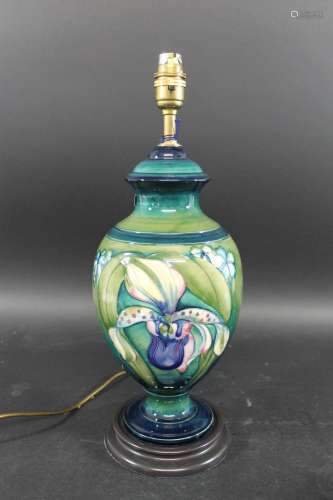MOORCROFT LAMP - ORCHID an early Moorcroft lamp in the Orchi...