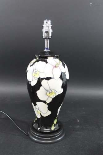 MODERN MOORCROFT LAMP in the Moth Orchid design, with a meta...