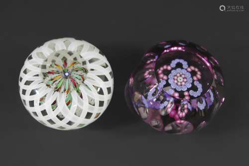 JOHN DEACON PAPERWEIGHTS including a purple tinted faceted p...