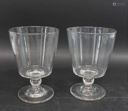 PAIR OF LARGE GLASS GOBLETS an unusually large pair of hand ...