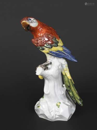 LARGE MEISSEN PARROT 20thc, the large Parrot brightly painte...