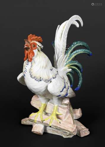 LARGE MEISSEN COCKEREL 20thc, a large model of a crowing Coc...