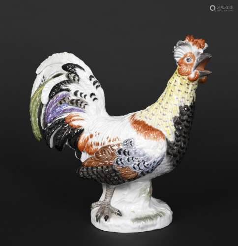 LARGE MEISSEN COCKEREL 20thc, brightly painted and standing ...