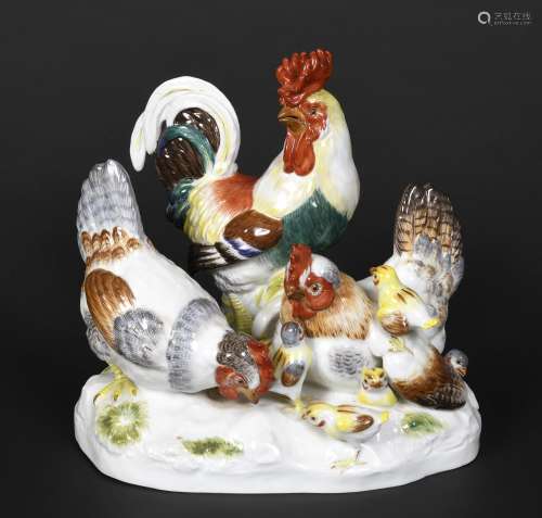 MEISSEN GROUP OF CHICKENS & CHICKS 20thc, a large group ...