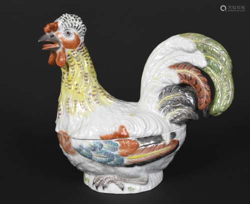 MEISSEN HEN TUREEN 20thc, the hen brightly painted and made ...