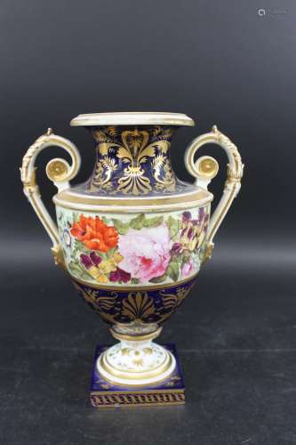 LARGE DERBY VASE an early 19thc pedestal vase with a taperin...